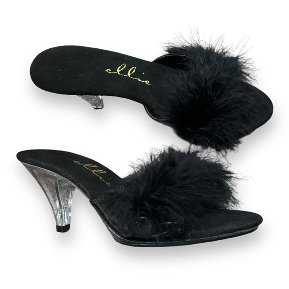 Ellie Black Feather Heels - Picture 1 of 4